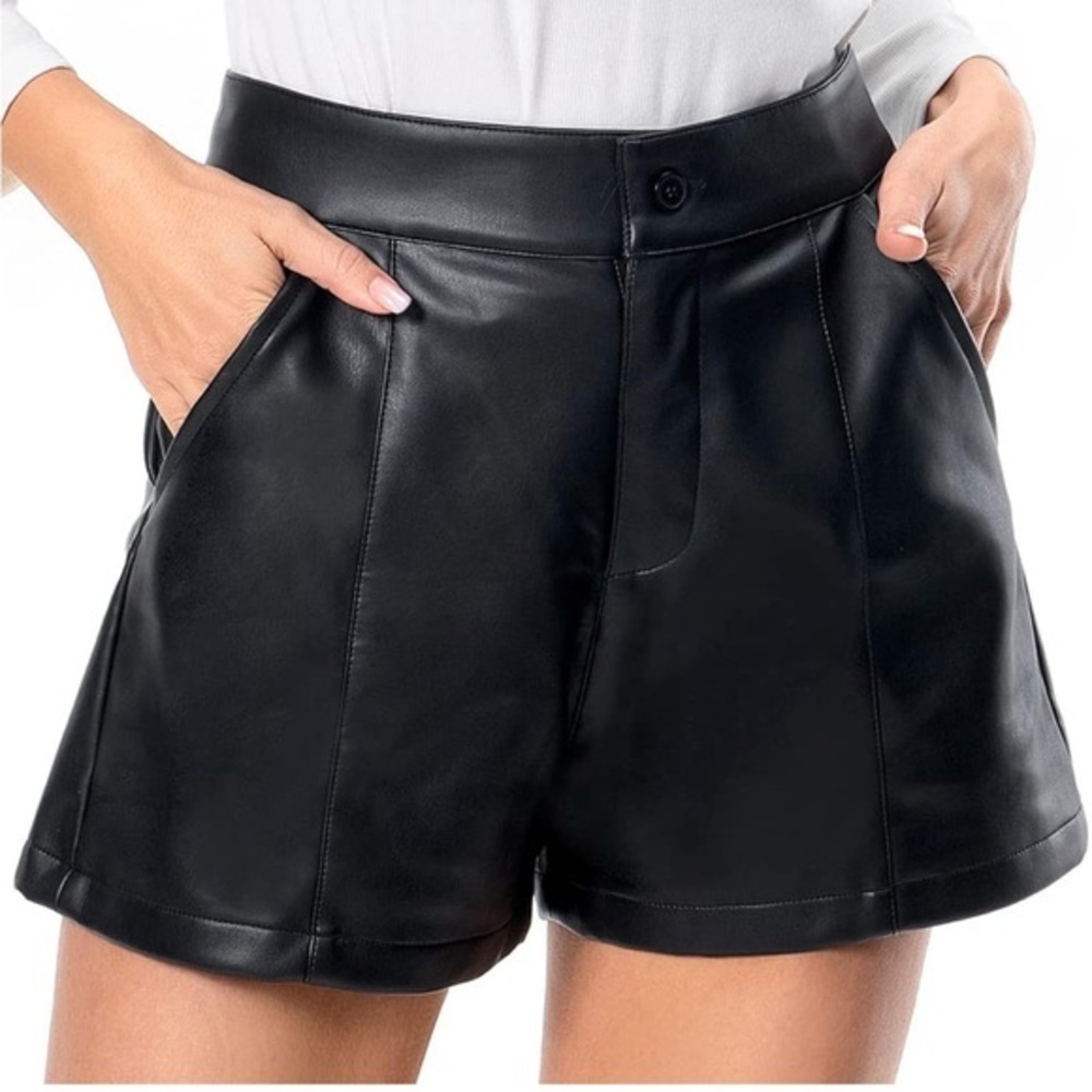 Black Faux Leather Women's Shorts